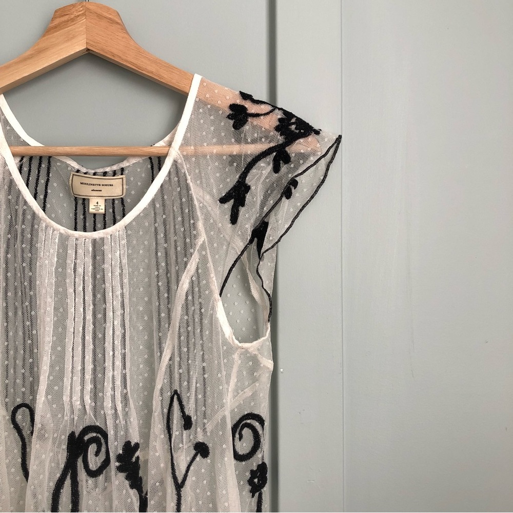 Anthropologie Moulinette Soeurs Black and White Sheer Blouse